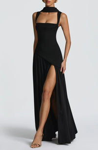 Milovic Black Asymmetrical Maxi Gown