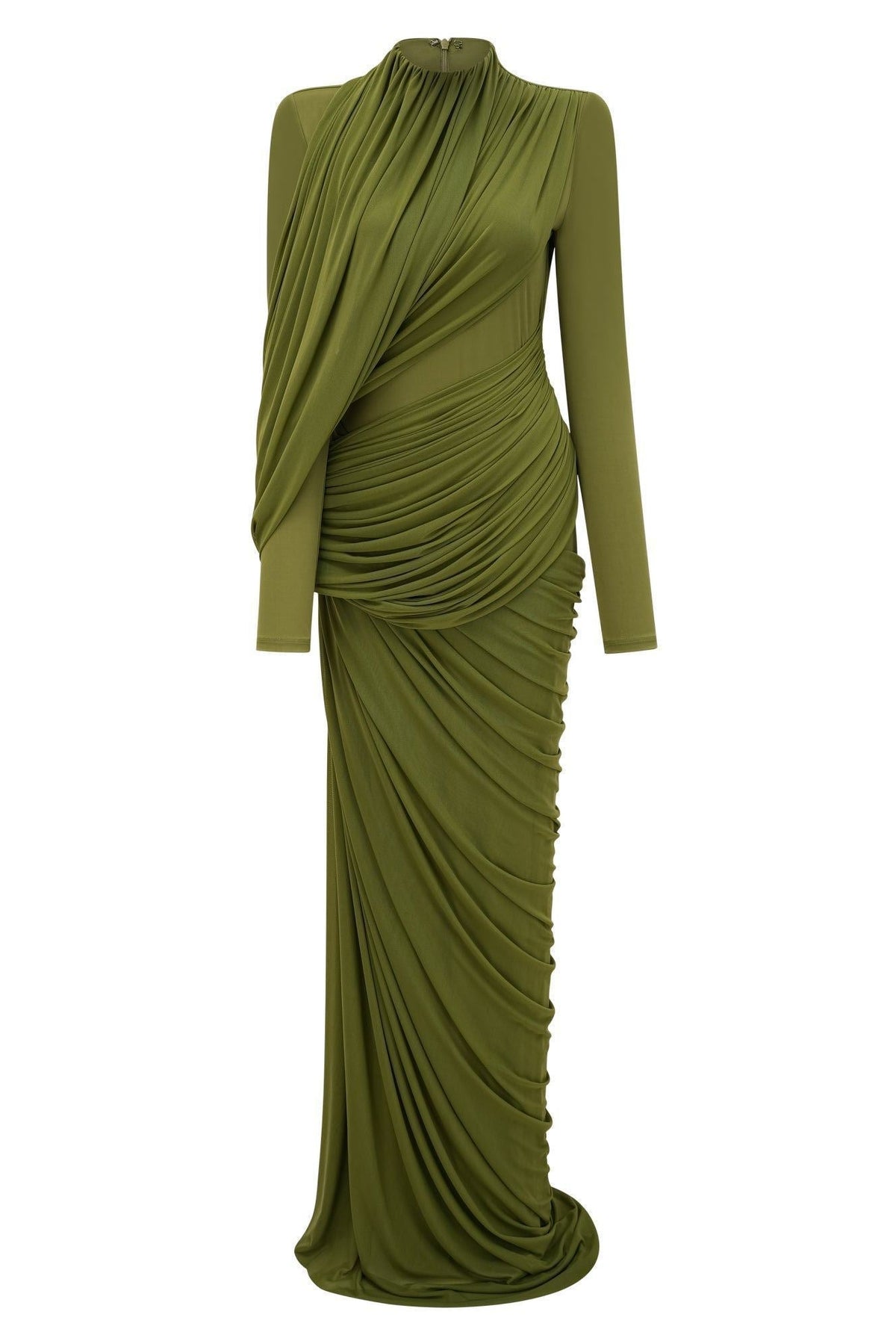 Osanne Green Asymmetrical Ruched Maxi Dress