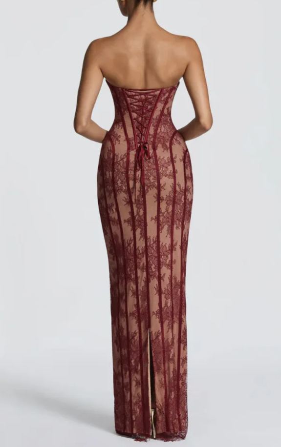 Demula Black Floral Lace Corset Maxi Dress