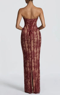 Demula Black Floral Lace Corset Maxi Dress