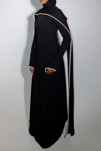 Seraphina Black Pearl Trim Shawl Maxi Dress