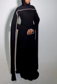 Seraphina Black Pearl Trim Shawl Maxi Dress