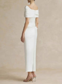 Automne White Draped Midi Dress