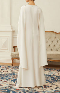 Uranie White Pearl Trim Shawl Detail Maxi Dress