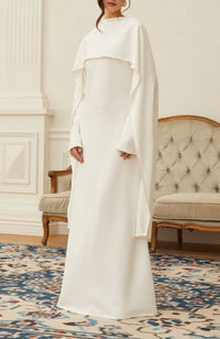Uranie White Pearl Trim Shawl Detail Maxi Dress