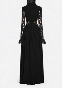 Saffron Black Lace Panel Pleated Midi Dress