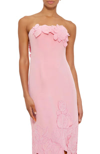 Ariza Pink Strapless Floral Embroidered Maxi Dress