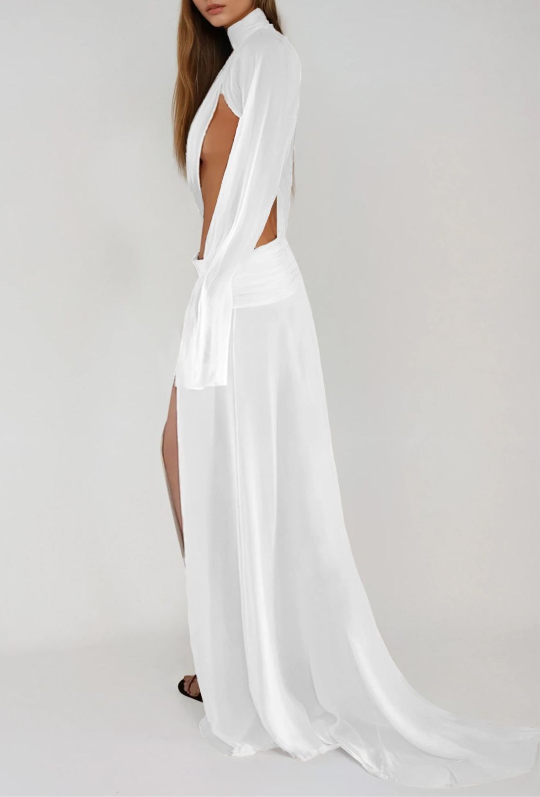 Daouda Cutout Ruch Split Maxi Dress