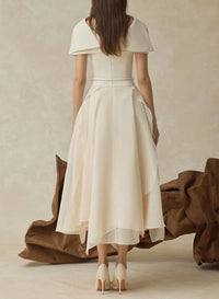 Inga White Asymmetrical Shawl & Tulle Panel Dress Set