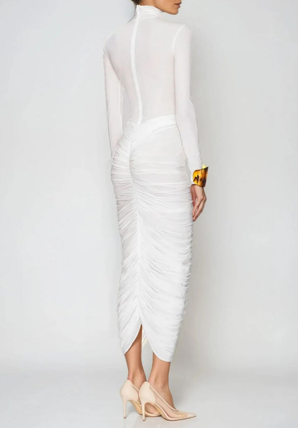 Wace High Neck Ruch Midi Dress