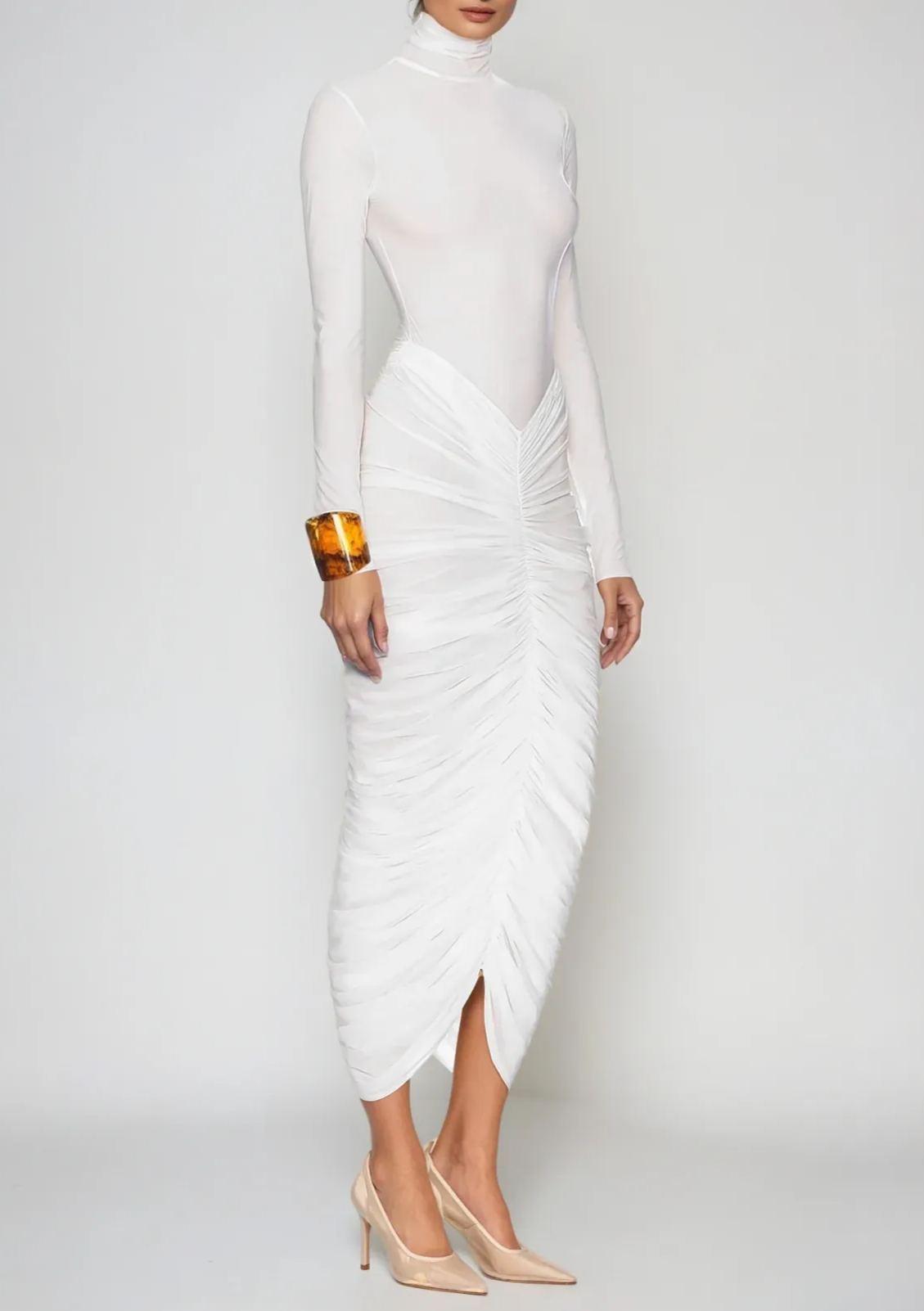 Wace High Neck Ruch Midi Dress