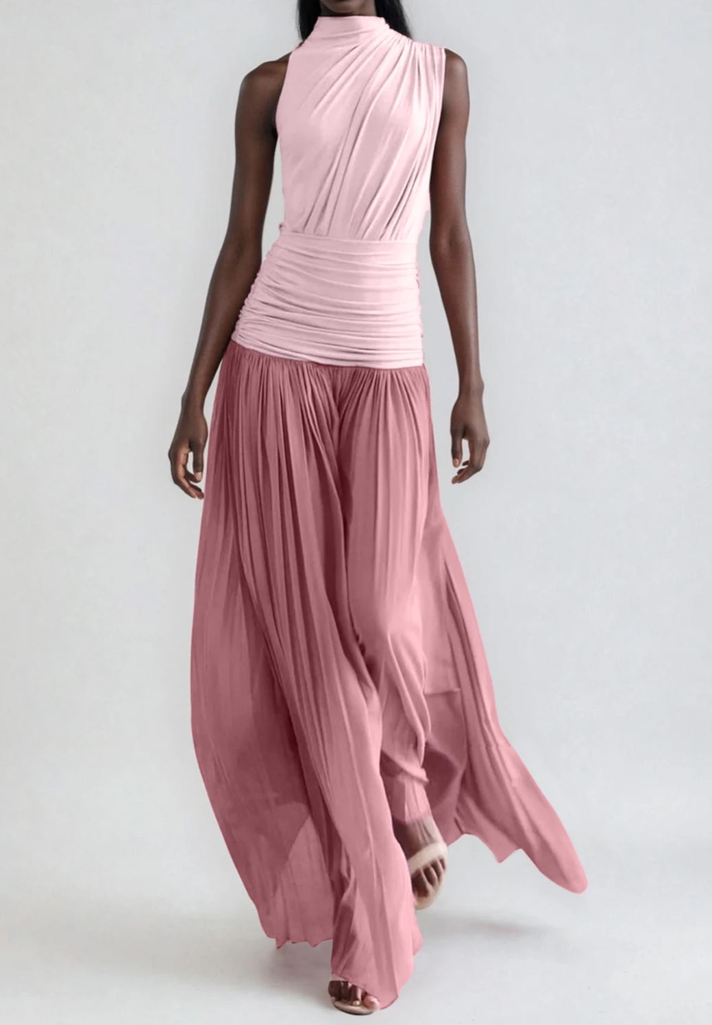 Rophugo Asymmetric Ruch  Maxi Dress