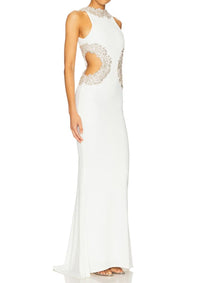 Yolita Sleeveless Cutout Crystal Maxi Dress In White