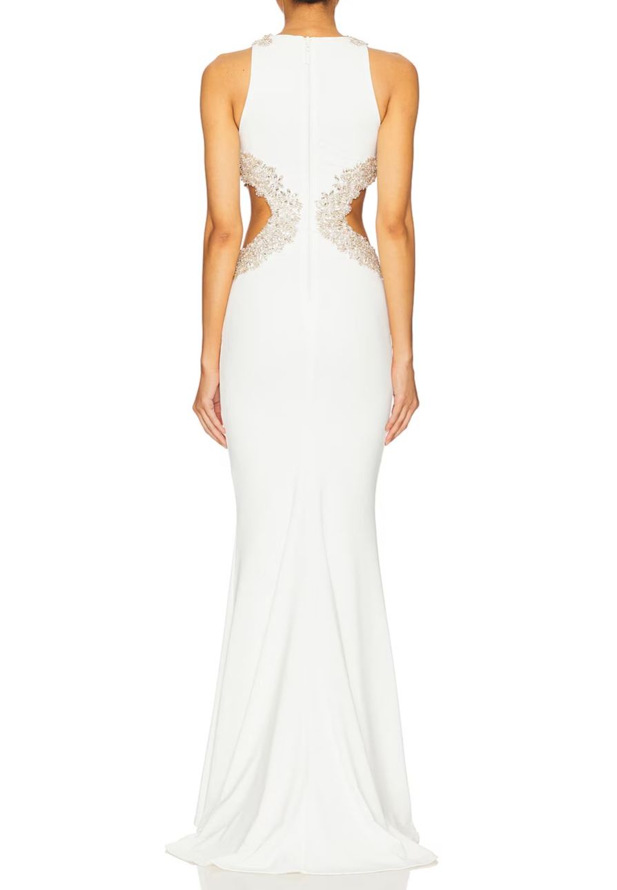 Yolita Sleeveless Cutout Crystal Maxi Dress In White