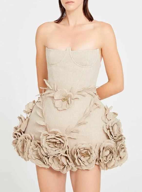 Lenticor Corset Flower Off-Shoulder Mini Dress
