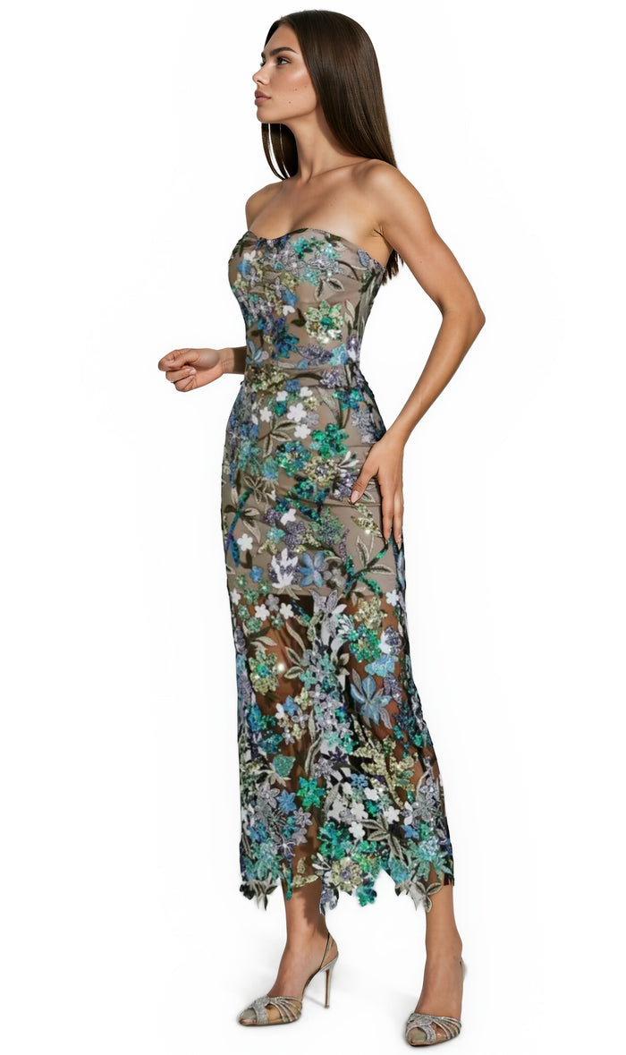 Cindara Flower Embroidered Sequin Dress