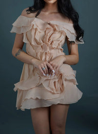 Pandora V-Neck Ruffle Mini Dress In Pink
