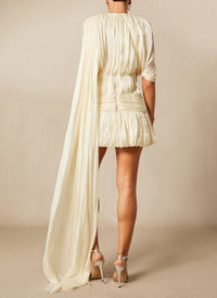 Dapona Pleated Mini Dress with Ribbon Design Accent
