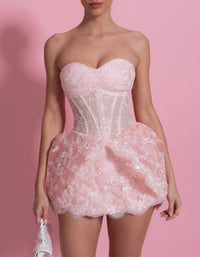 Lumi Lace Mini Dress With Corset Bodice & Bubble Hem Skirt