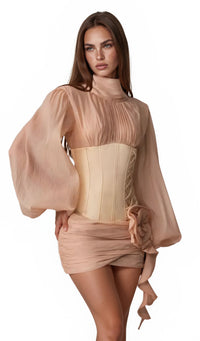 Dodecara cinched-waist floral-appliqué panelled mini dress