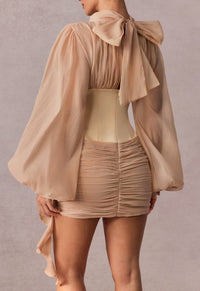 Dodecara cinched-waist floral-appliqué panelled mini dress