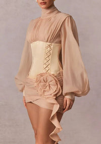 Dodecara cinched-waist floral-appliqué panelled mini dress