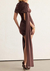 Corvane Shawl Draped Ruched Mini Dress