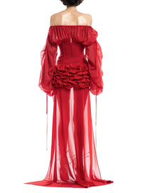 Raziya Off-Shoulder Corset Ruffle Mini Dress In Red