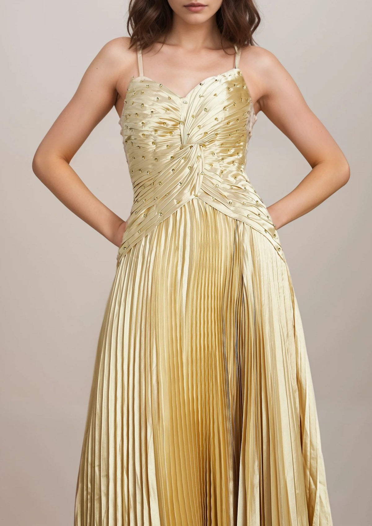 Dainius Spaghetti Twisted Pleated Maxi Dress