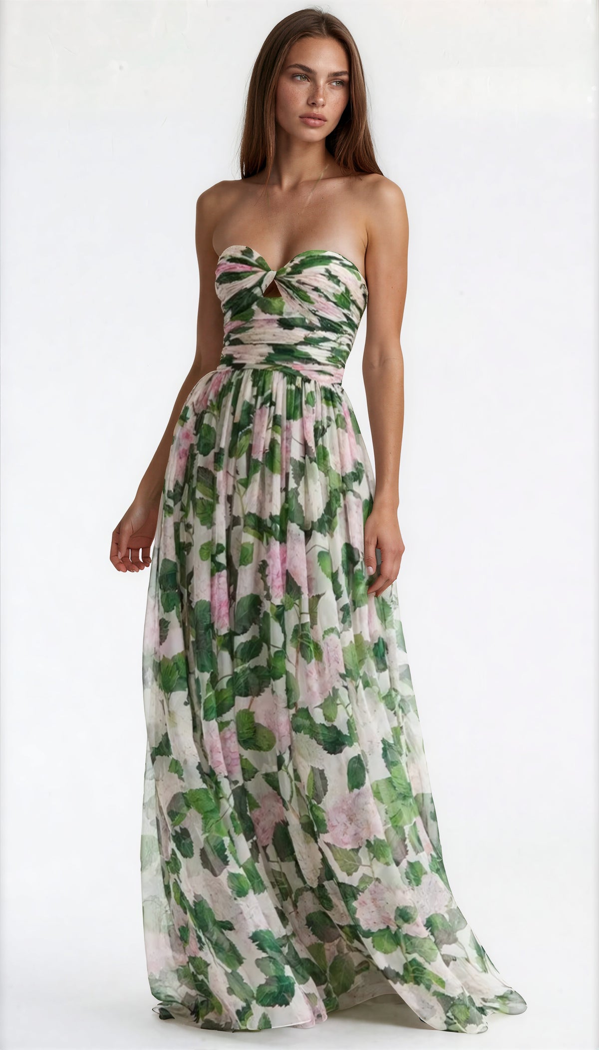 Oshato Floral Off-Shoulder Halter Neck Pleat Maxi Dress