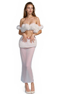 Wonvy Off-Shoulder Flower Mesh Skirt Set
