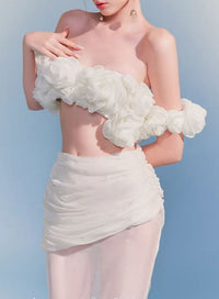Wonvy Off-Shoulder Flower Mesh Skirt Set