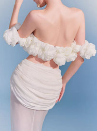 Wonvy Off-Shoulder Flower Mesh Skirt Set