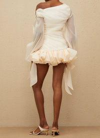 Fisher White Bowknot Bubble Mini Dress