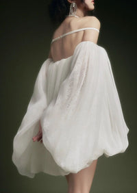 Aminah white floral-appliqué pleated tulle mini dress