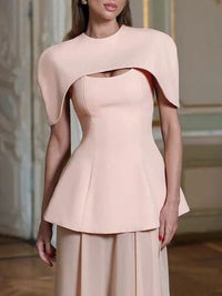 Dechen Pink Layered Cape Sculptural Maxi Dress Set