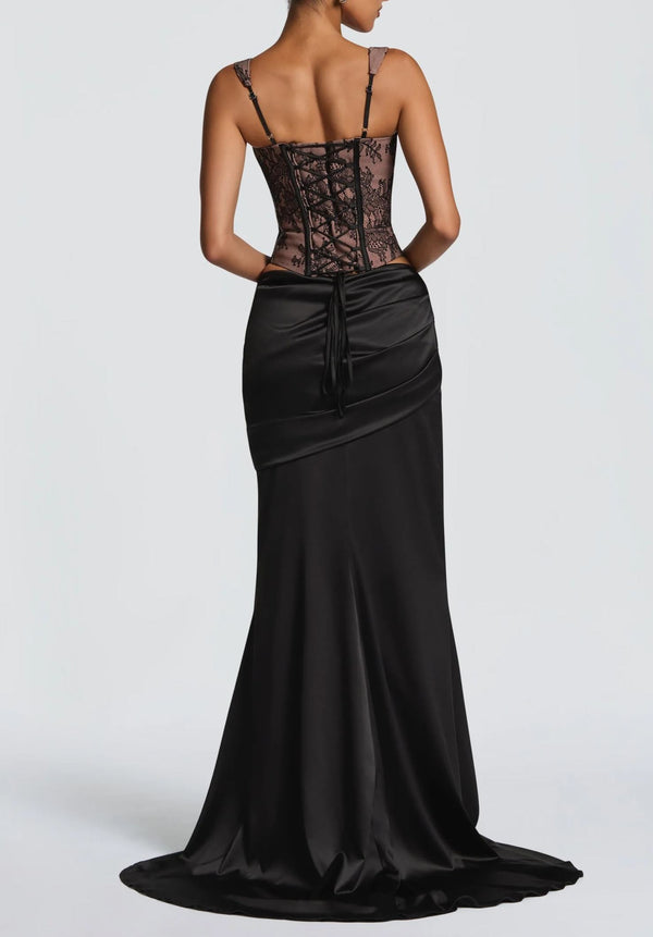 Bluma Black Lace Top & Ruched Skirt Set