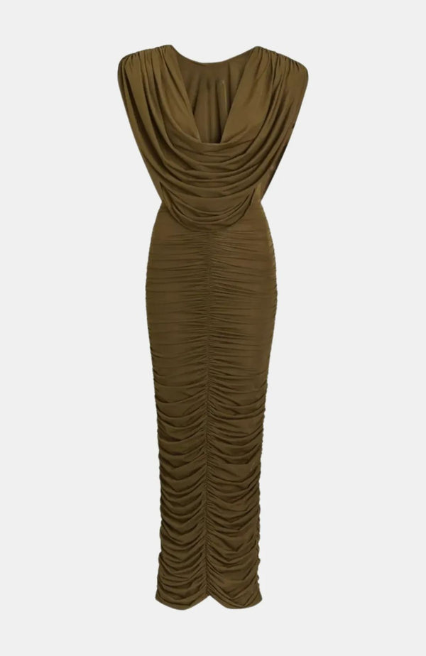 Graillot Cowl-neck Ruched Maxi Dress