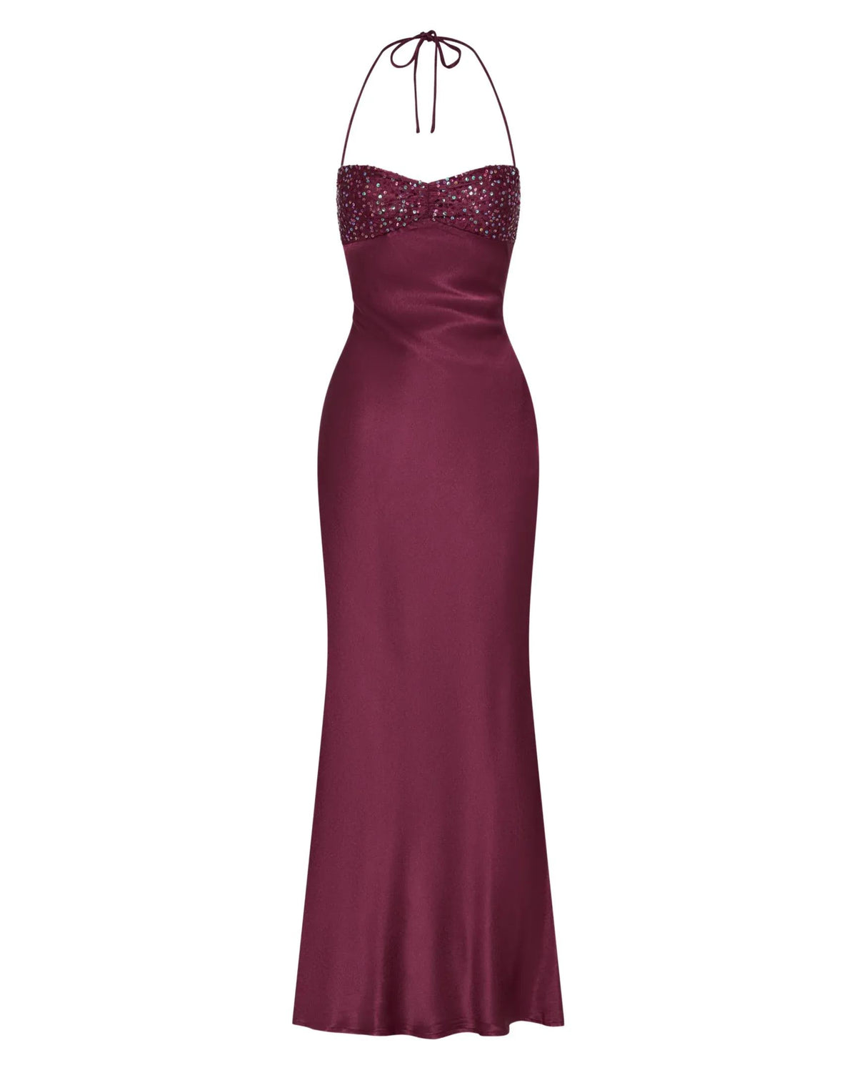 Dozen Halter Neck Sequin Satin Maxi Dress In Purple