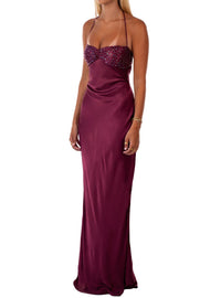Dozen Halter Neck Sequin Satin Maxi Dress In Purple