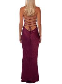 Dozen Halter Neck Sequin Satin Maxi Dress In Purple