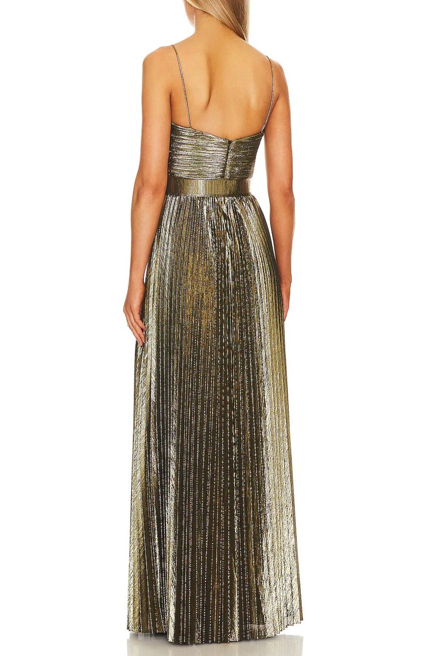 Cabdullaahi Spaghetti Pleated Metallic Maxi Dress