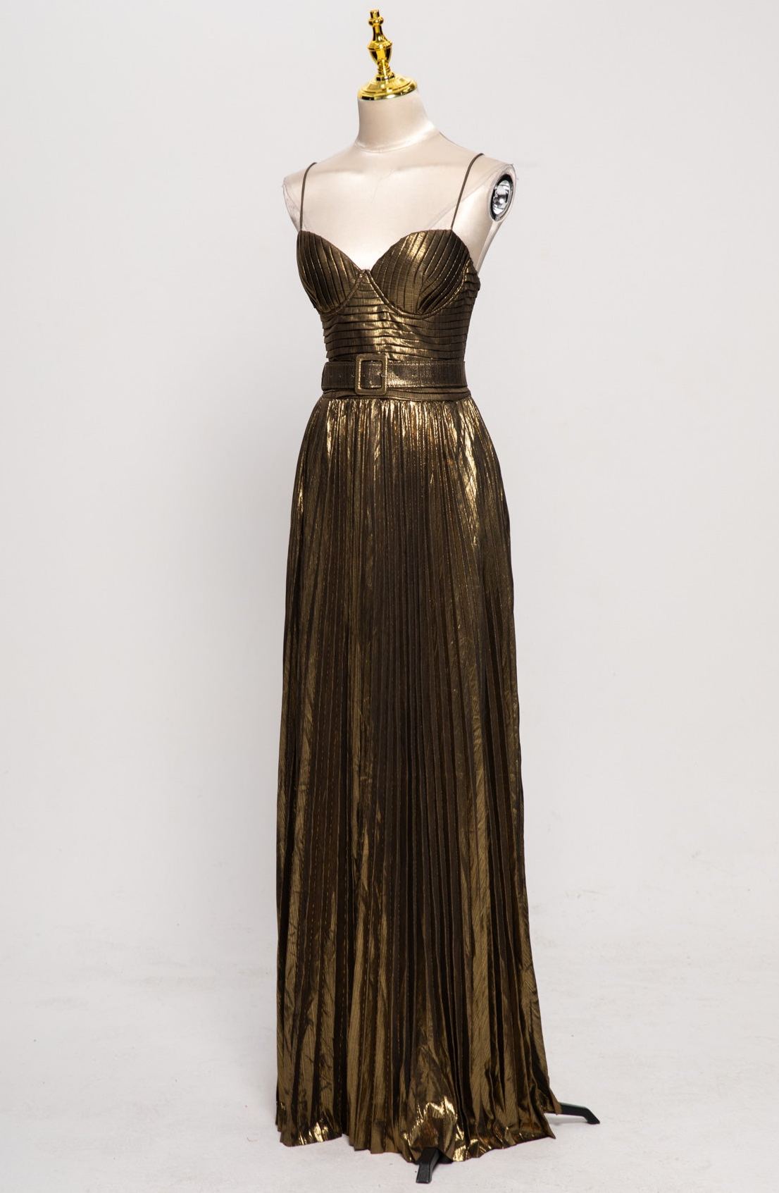 Cabdullaahi Spaghetti Pleated Metallic Maxi Dress