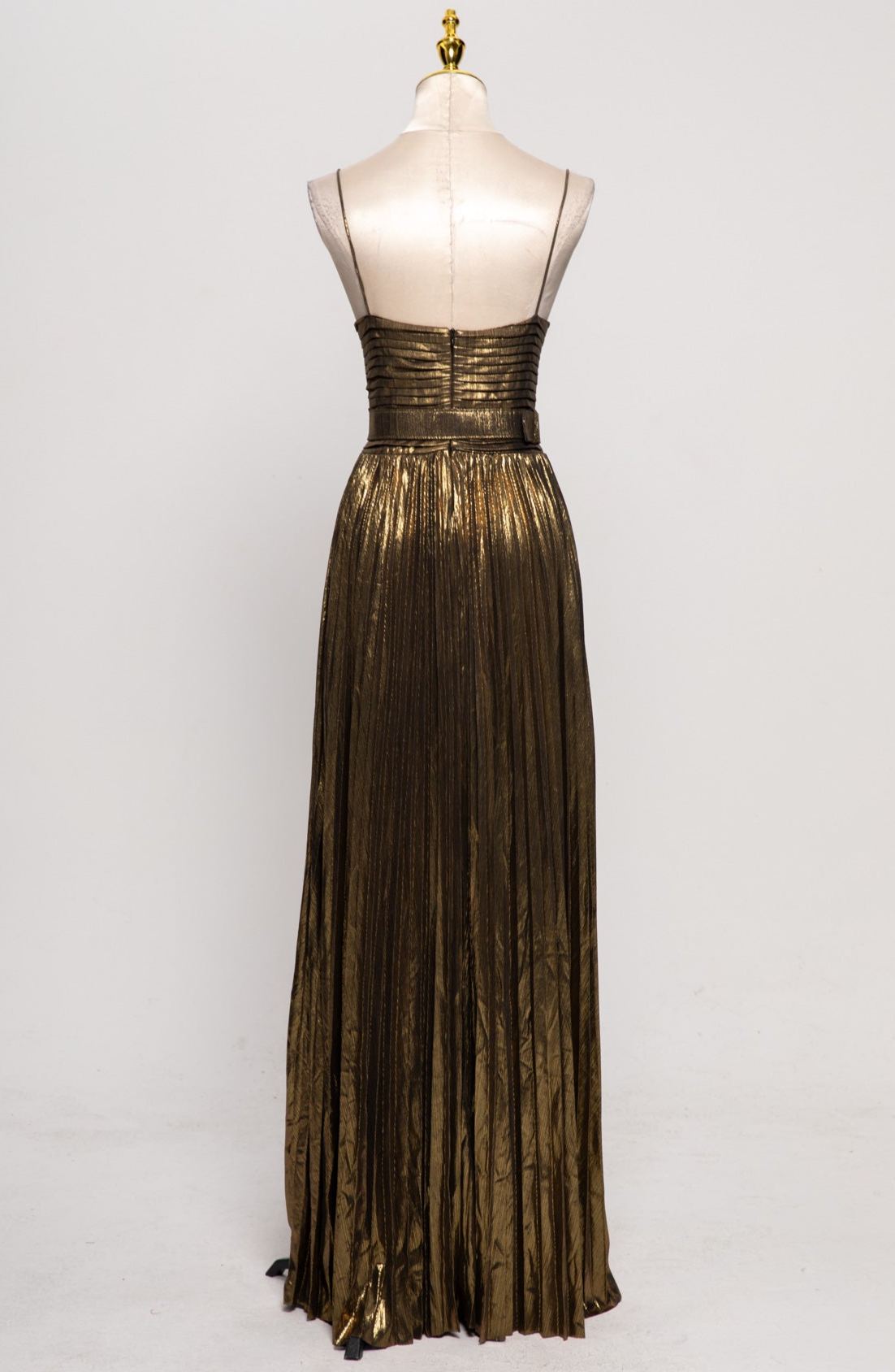 Cabdullaahi Spaghetti Pleated Metallic Maxi Dress