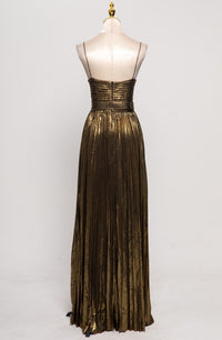 Cabdullaahi Spaghetti Pleated Metallic Maxi Dress