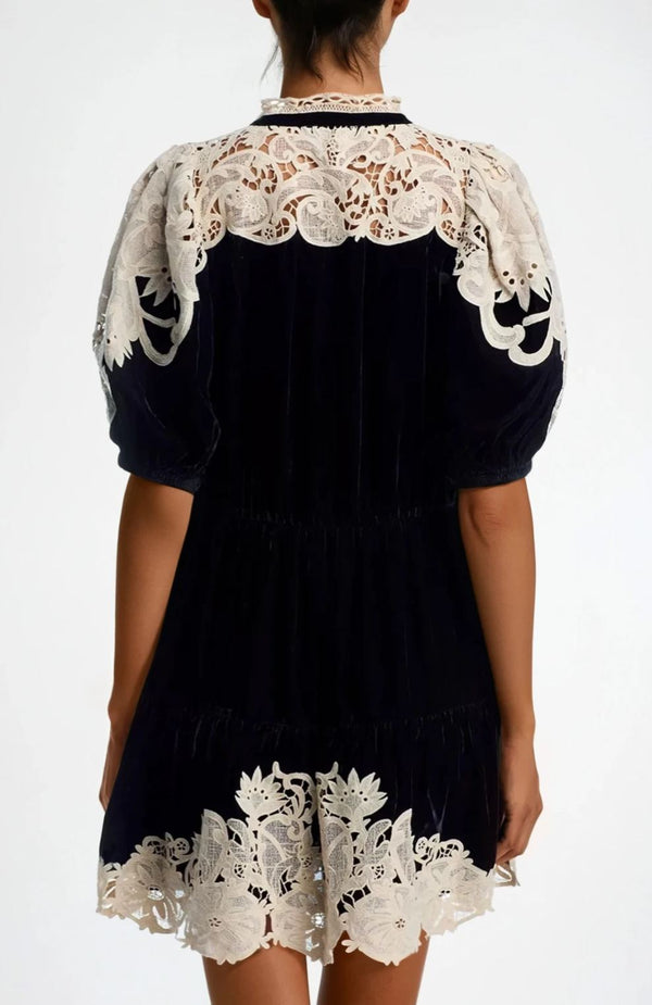 Farrah Puff Sleeve Cochet Mini Dress