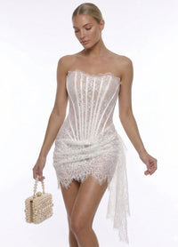 Nexirae Strapless Lace Dress In White