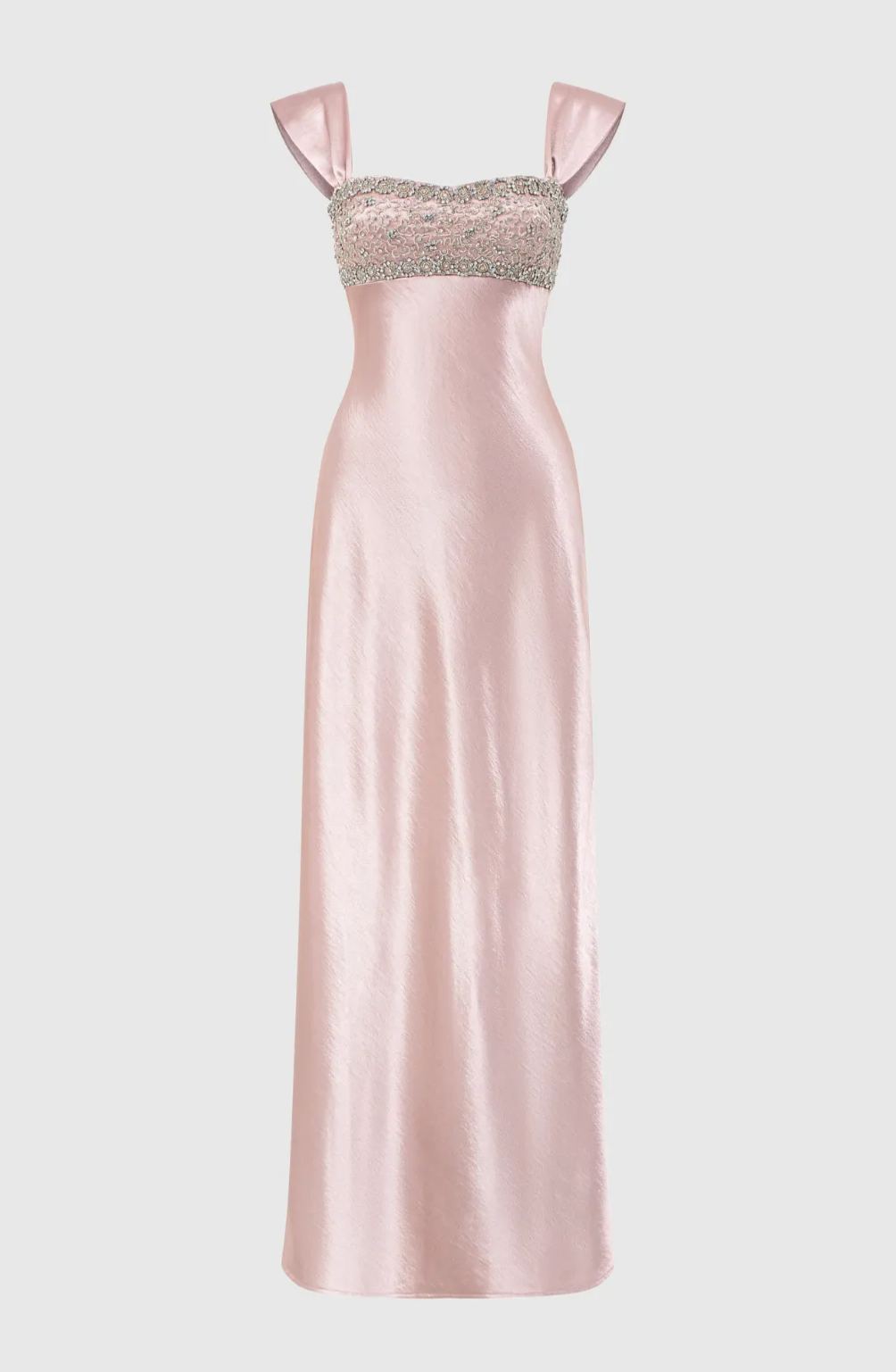 Fallon Sleeveless Rhinestone Satin Maxi Dress