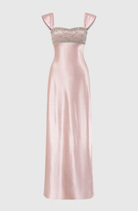 Fallon Sleeveless Rhinestone Satin Maxi Dress