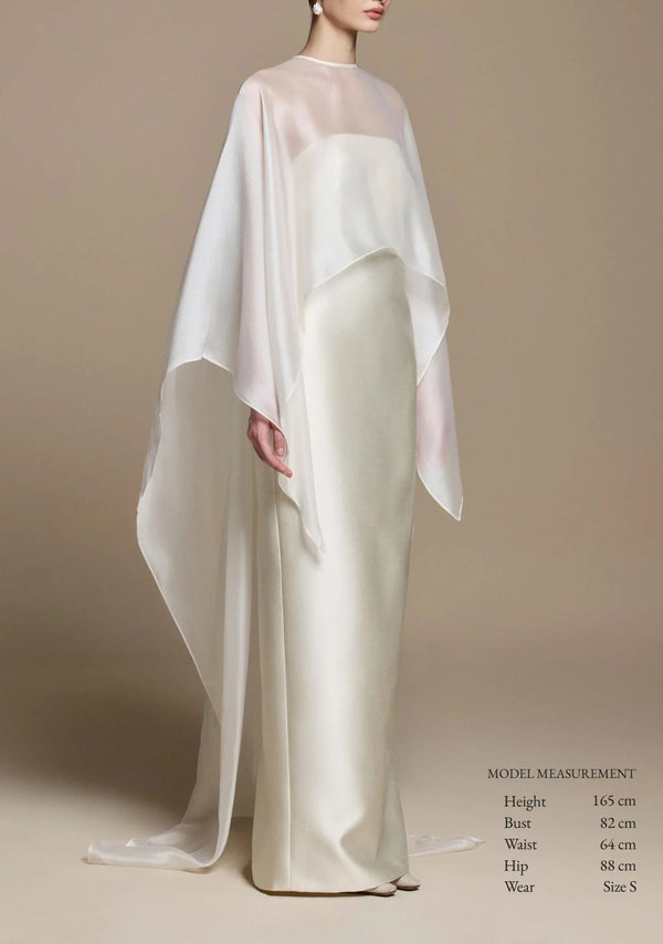 Daplag Mesh Shawl Silky Maxi Dress In White